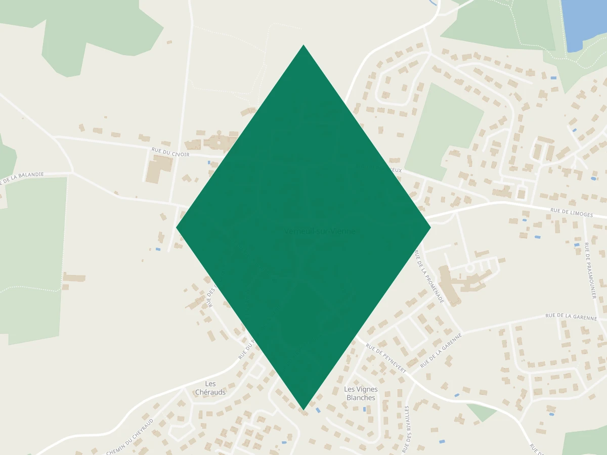 Carte des communes à 15 minutes de Limoges