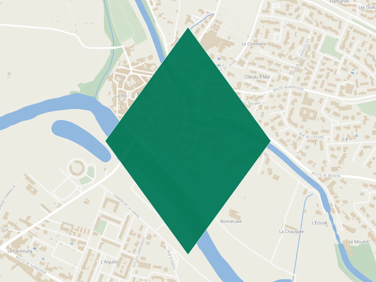 Carte des communes à 45 minutes de Narbonne
