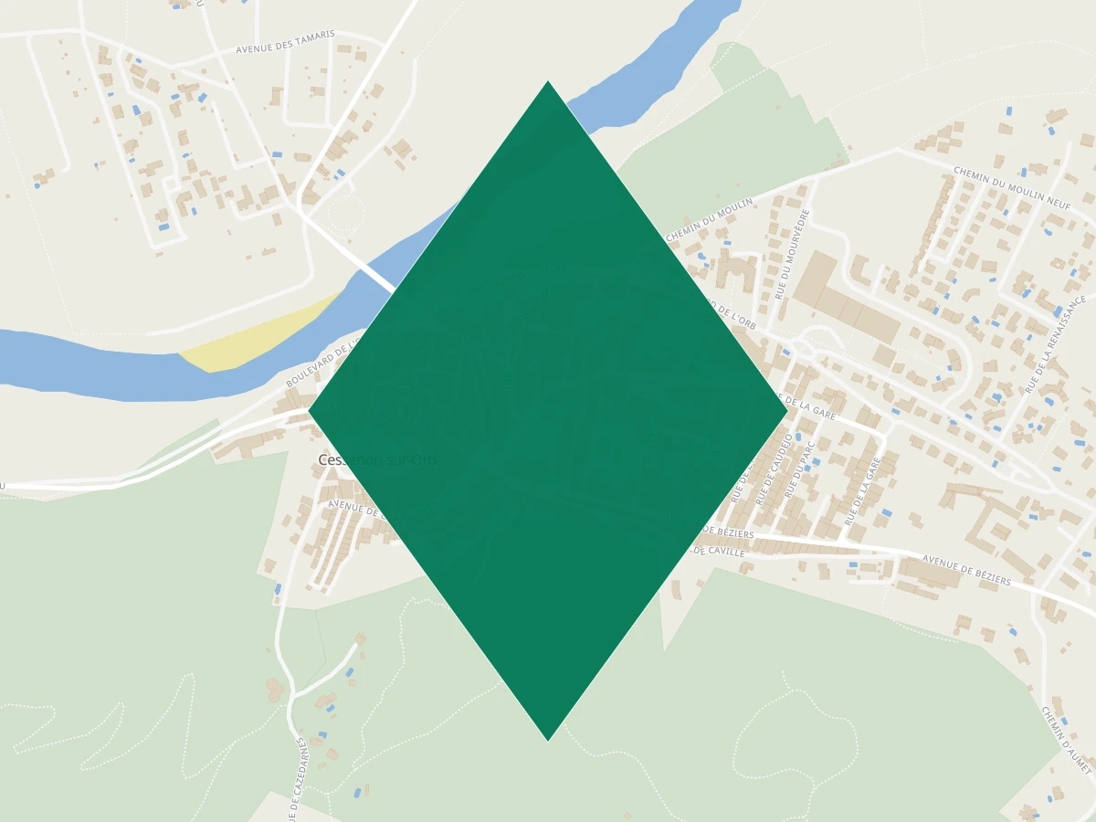 Carte des communes à 30 minutes de Béziers